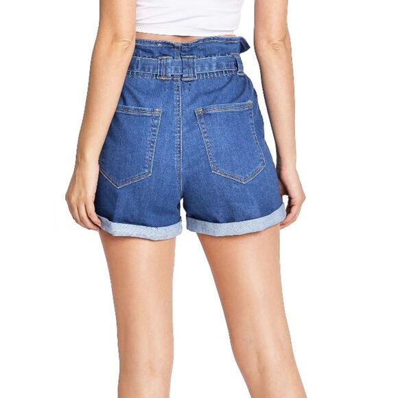 Wax Jeans Paperbag Waist Denim High Rise Shorts Blue Sz S - Picture 3 of 13